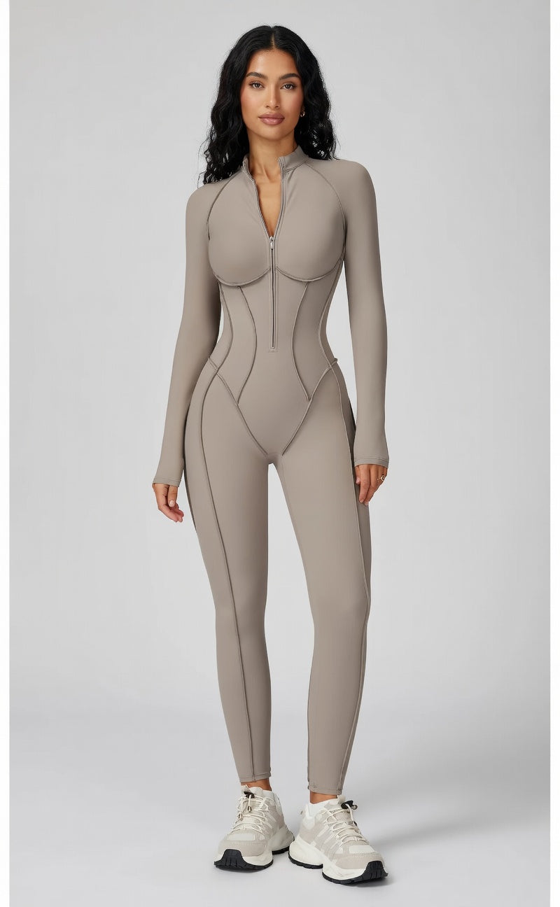 Long Sleeve Workout Jumpsuit — Seamless Contour Fit with Sculpting Support