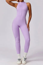 One-Piece Activewear Jumpsuit - V-Back Zip Front with Sculpting Fit