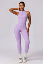 One-Piece Activewear Jumpsuit - V-Back Zip Front with Sculpting Fit