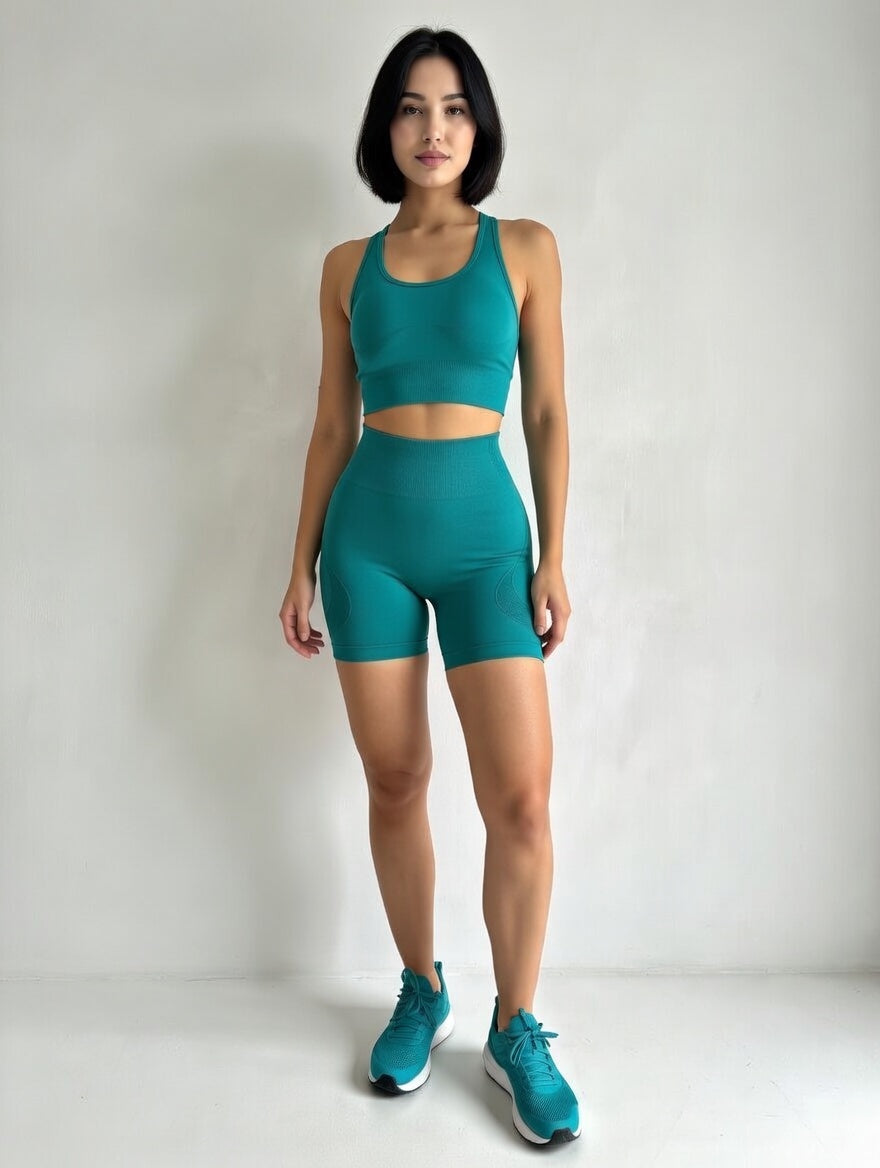 Sports Bra + High-Waist Shorts — Seamless Workout Set with Sculpting Fit