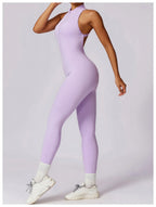 One-Piece Activewear Jumpsuit - V-Back Zip Front with Sculpting Fit
