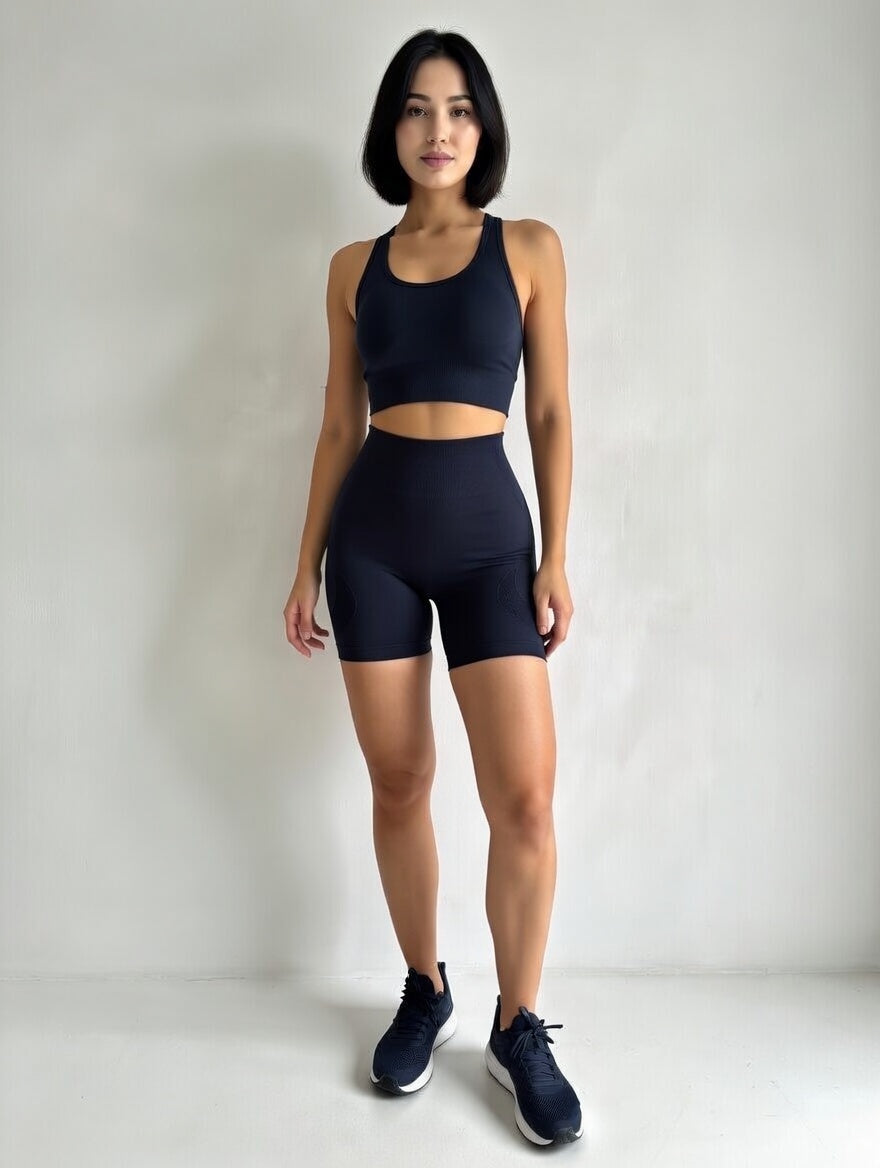 Sports Bra + High-Waist Shorts — Seamless Workout Set with Sculpting Fit