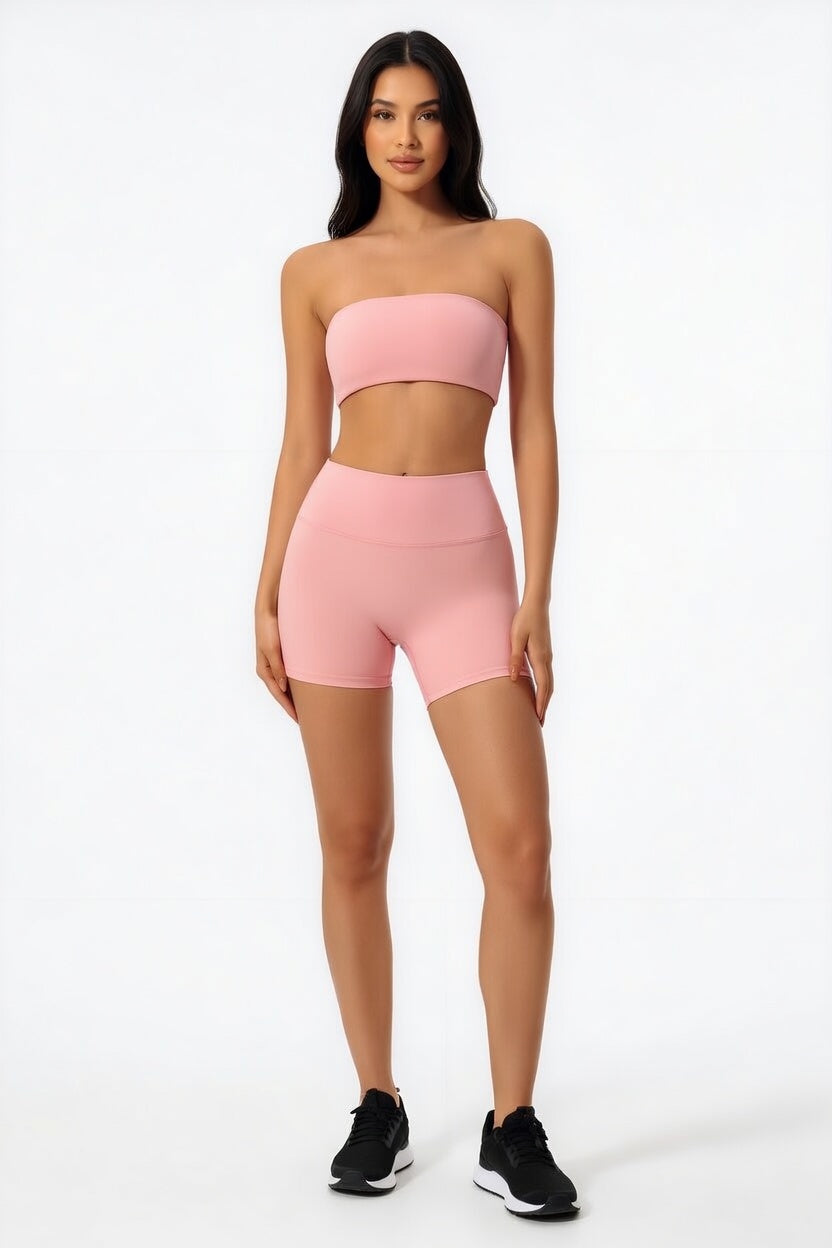 Strapless Bra + Shorts — QuickDry Workout Set with Sculpting Fit