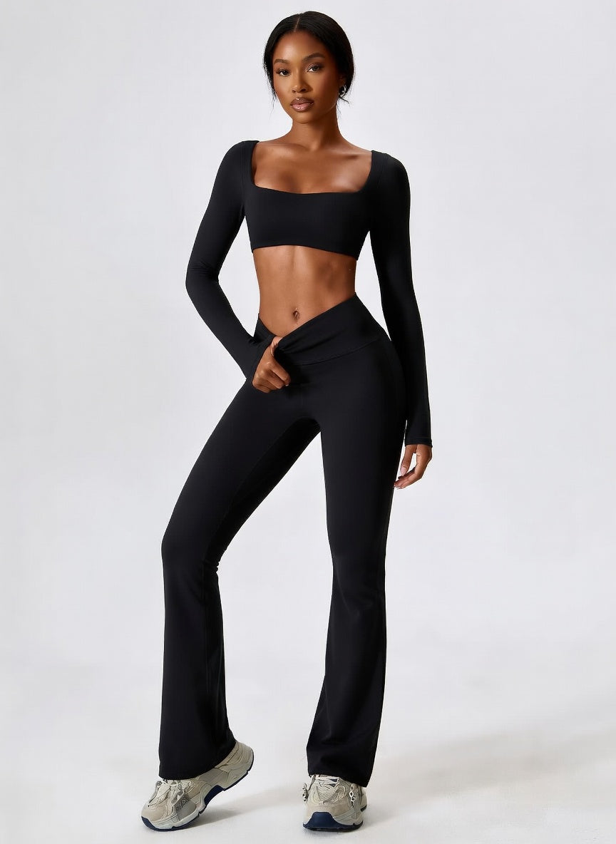 Long Sleeve Top + Leggings — Sleek Fit Workout Set with Sculpting Fit