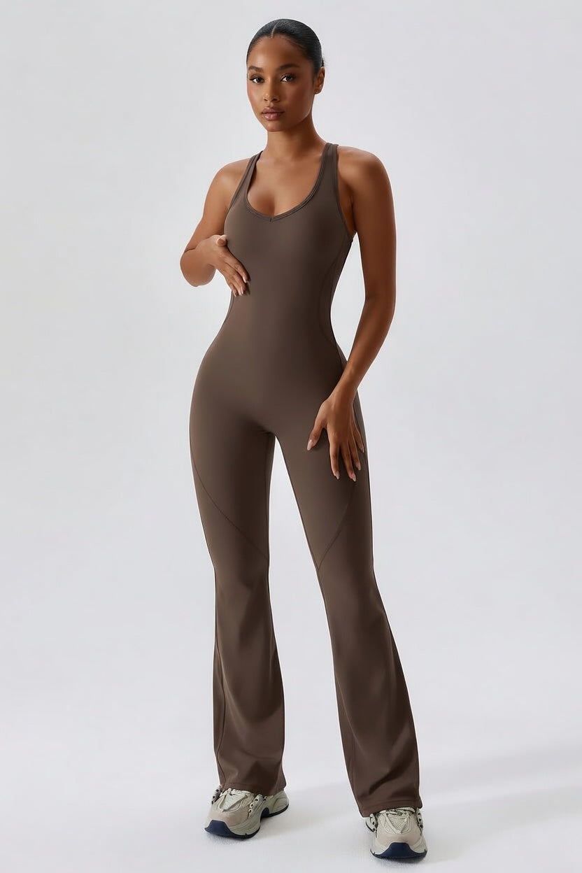 One-Piece Jumpsuit — Seamless Sculpting Fit with Flared Leg