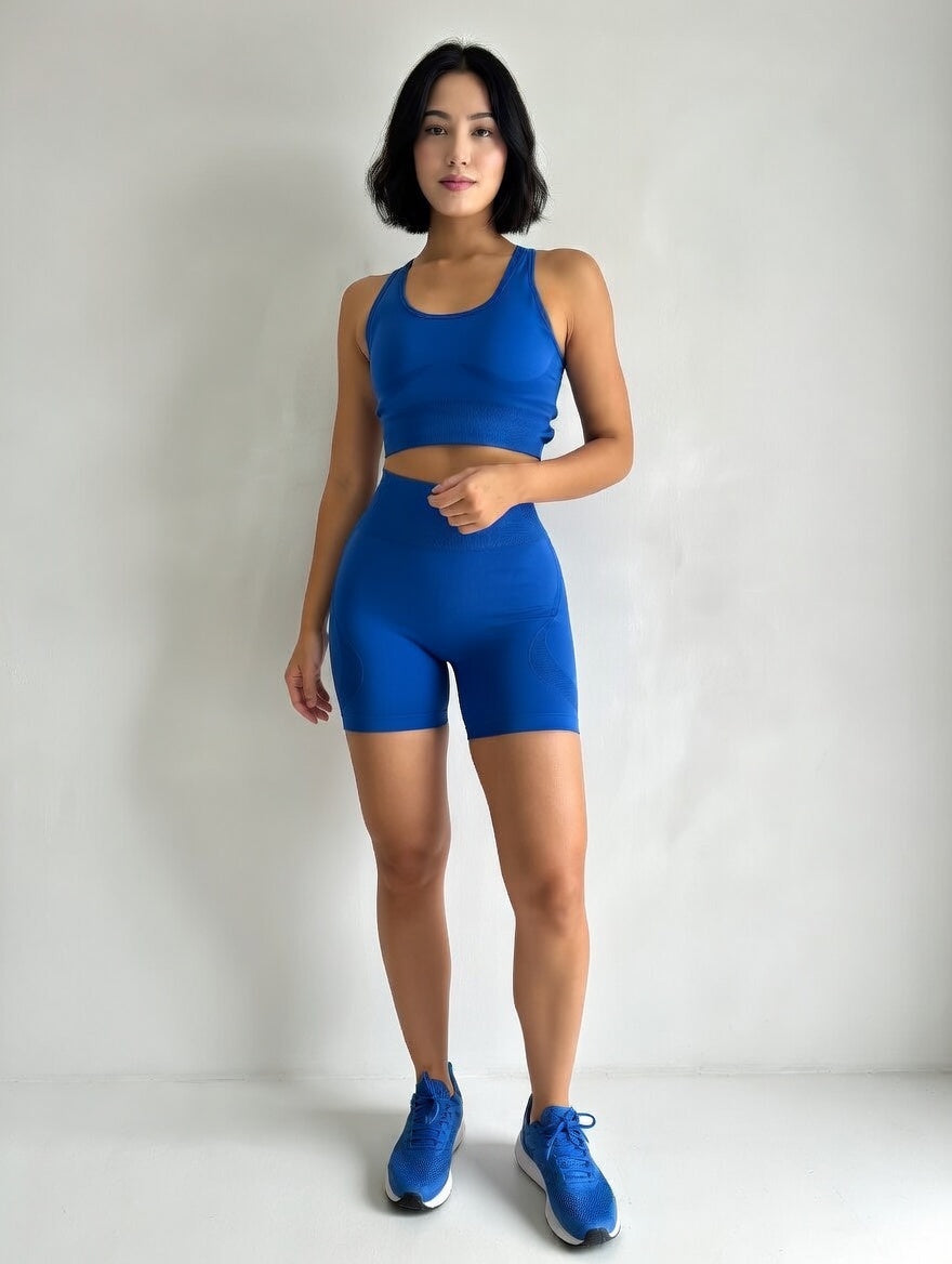 Sports Bra + High-Waist Shorts — Seamless Workout Set with Sculpting Fit