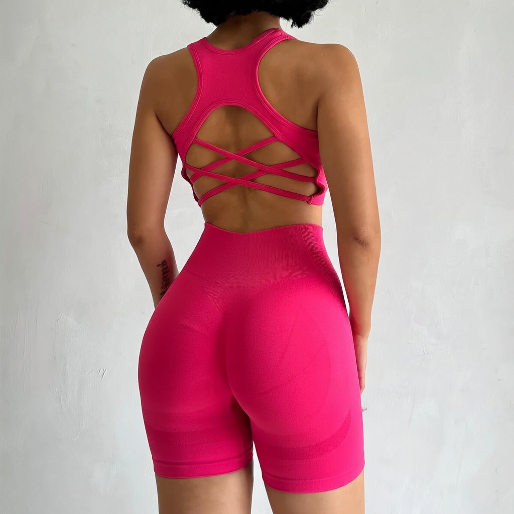 Sports Bra + High-Waist Shorts — Seamless Workout Set with Sculpting Fit