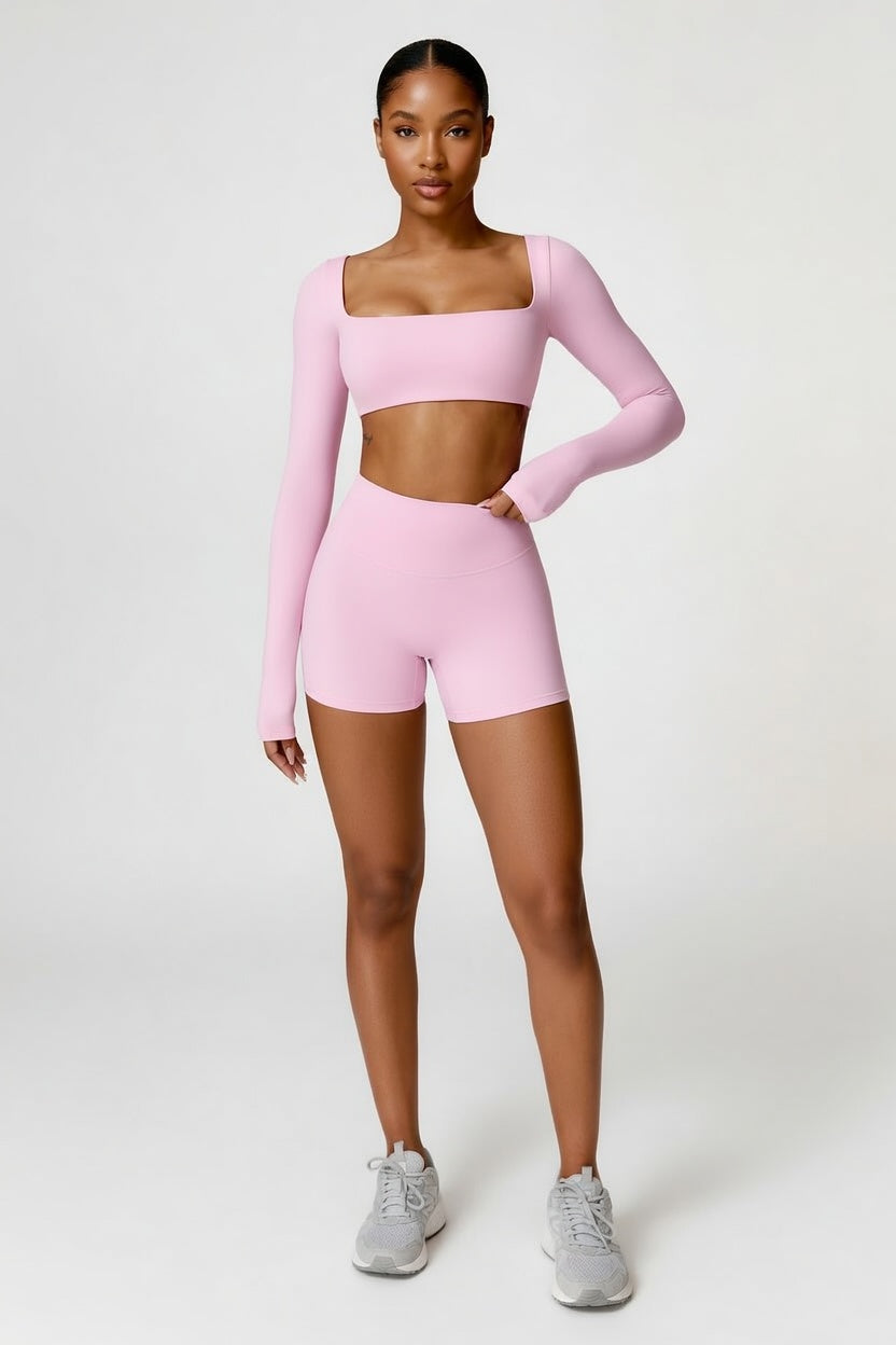 Long Sleeve Top + Leggings/Short — QuickDry Workout Set with Sculpting Fit