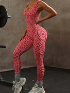 Sleeveless Backless Leopard Catsuit Jumpsuit