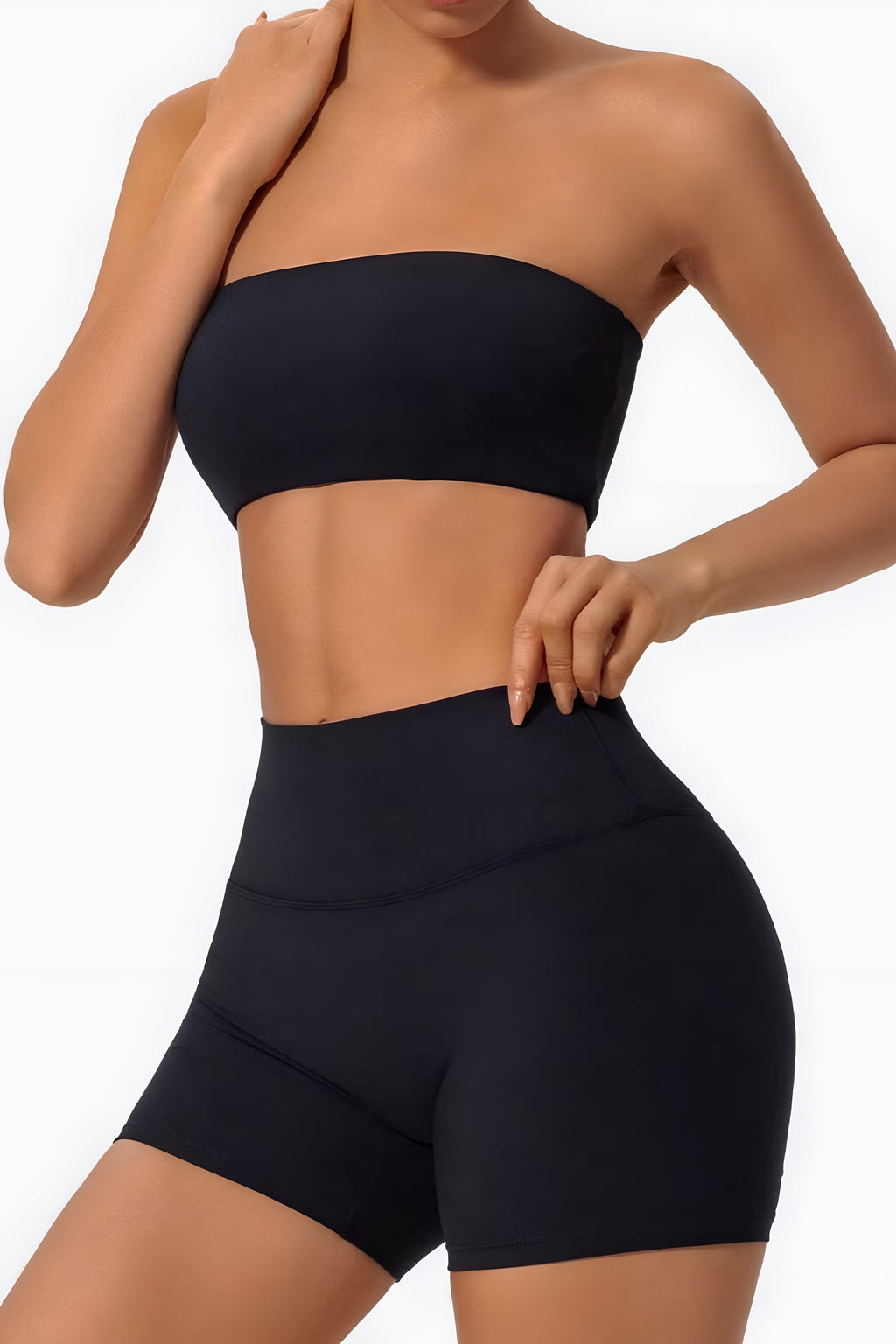 Strapless Bra + Shorts — QuickDry Workout Set with Sculpting Fit